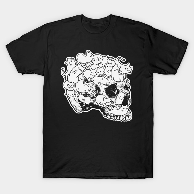 Doodle Cat Skull Nu Goth Aesthetic Waccan Halloween Gift T-Shirt by BadDesignCo